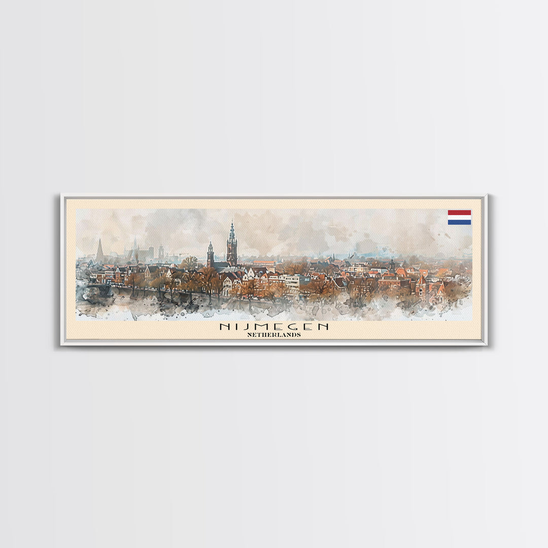 Nijmegen Netherlands Panoramic Travel Poster, Framed Canvas Print or Metal Wall Art, Travel Art, Home Decor, Panoramic Painting, Midcentury Art