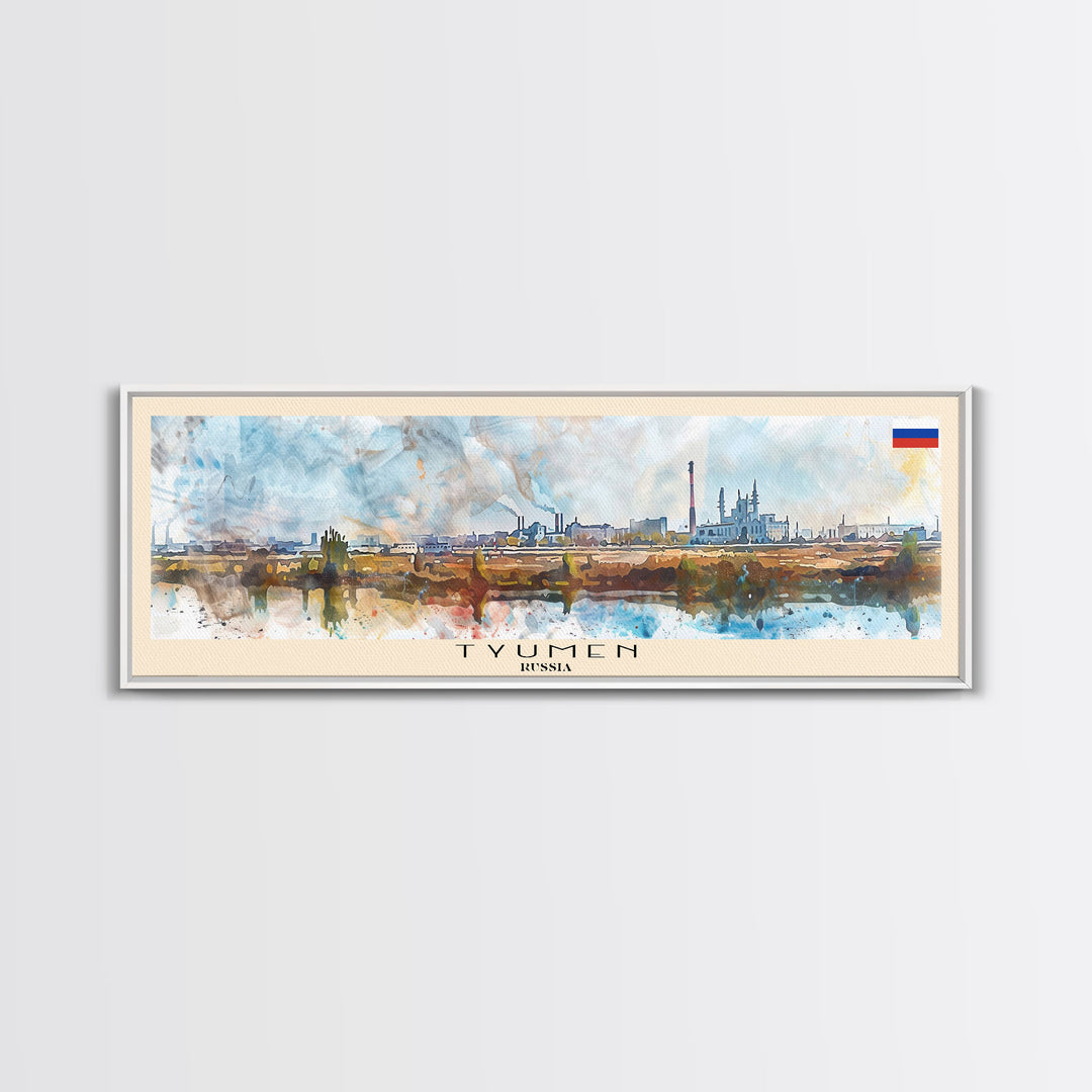 Tyumen Russia Panoramic Travel Poster, Framed Canvas Print or Metal Wall Art, Travel Art, Home Decor, Panoramic Painting, Midcentury Art