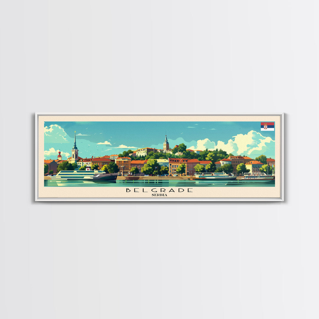 Belgrade Serbia Panoramic Travel Poster, Framed Canvas Print or Metal Wall Art, Travel Art, Home Decor, Panoramic Painting, Midcentury Art