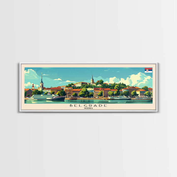 Belgrade Serbia Panoramic Travel Poster, Framed Canvas Print or Metal Wall Art, Travel Art, Home Decor, Panoramic Painting, Midcentury Art