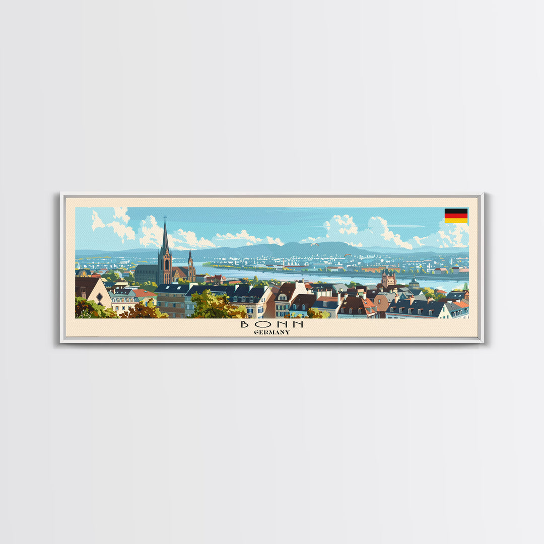 Bonn Germany Travel Print Wall Art, Panoramic City Art, Travel Art, Wall Decor, Vacation Gift, Framed Canvas Print Or Metal Art