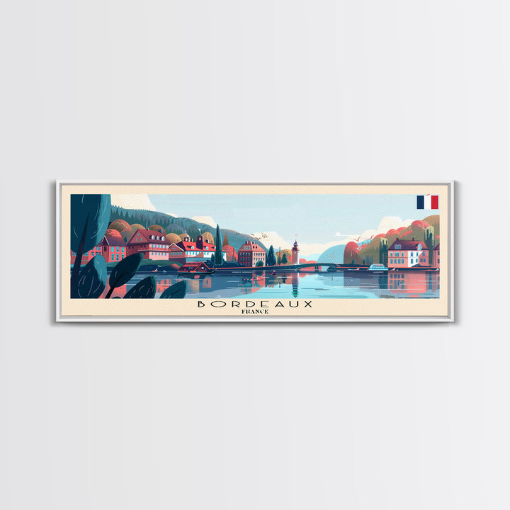 Bordeaux France Panoramic Travel Poster, Framed Canvas Print or Metal Wall Art, Travel Art, Home Decor, Panoramic Painting, Midcentury Art