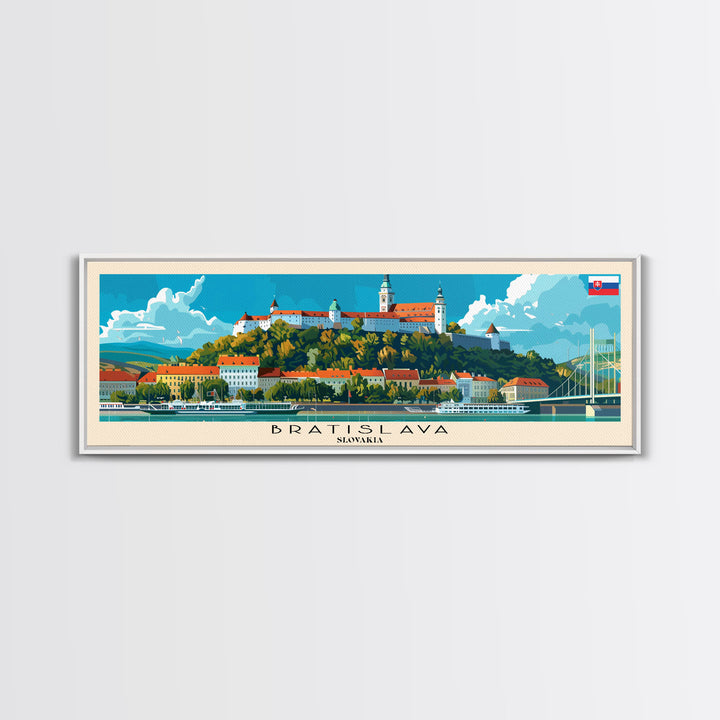Bratislava Slovakia Wall Art, Panoramic Travel Poster, Panoramic Framed Canvas Print, City Wall Art, Wall Hanging Home Decor, Travel Art