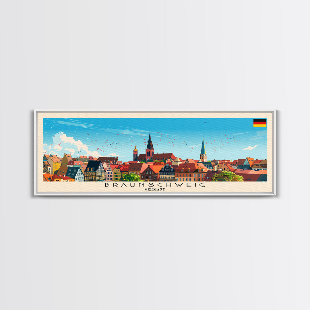 Braunschweig Germany Travel Art, City Art, Framed Canvas Print or Metal Wall Art, Europe Travel Poster, Panoramic Wall Art, Extra Wide Wall Art
