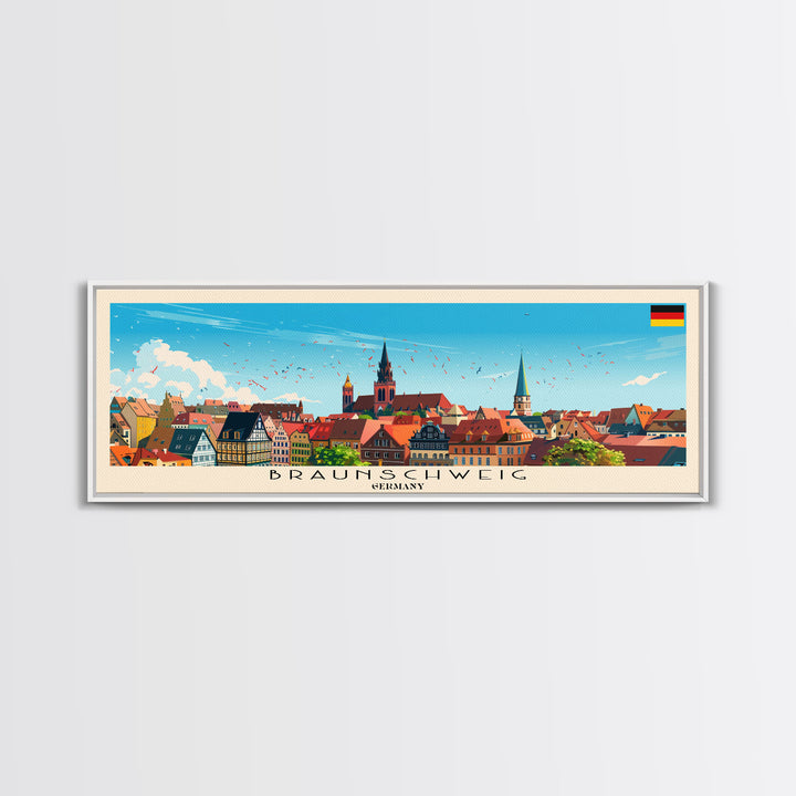 Braunschweig Germany Travel Art, City Art, Framed Canvas Print or Metal Wall Art, Europe Travel Poster, Panoramic Wall Art, Extra Wide Wall Art