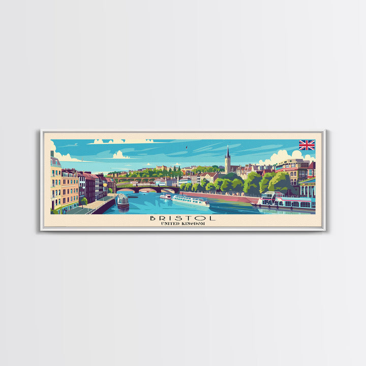 Bristol United Kingdom Panoramic Travel Poster, Framed Canvas Print or Metal Wall Art, Travel Art, Home Decor, Panoramic Painting, Midcentury Art