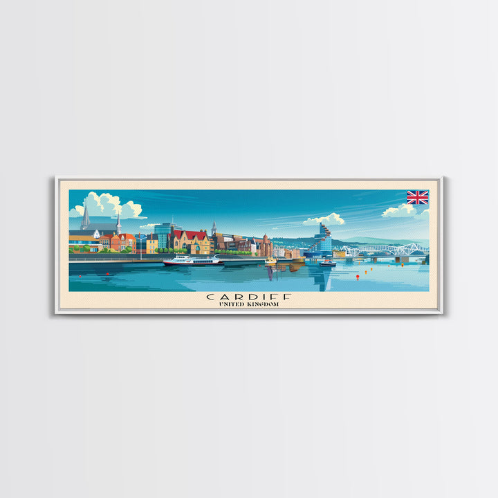 Cardiff United Kingdom Travel Art, City Art, Framed Canvas Print or Metal Wall Art, Europe Travel Poster, Panoramic Wall Art, Extra Wide Wall Art