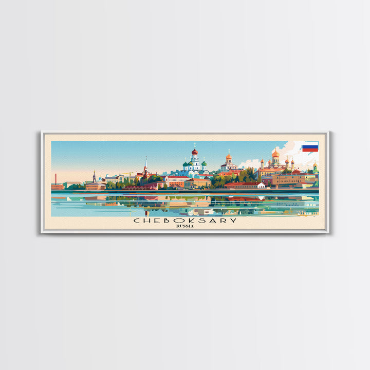 Cheboksary Russia Travel Art, City Art, Framed Canvas Print or Metal Wall Art, Europe Travel Poster, Panoramic Wall Art, Extra Wide Wall Art