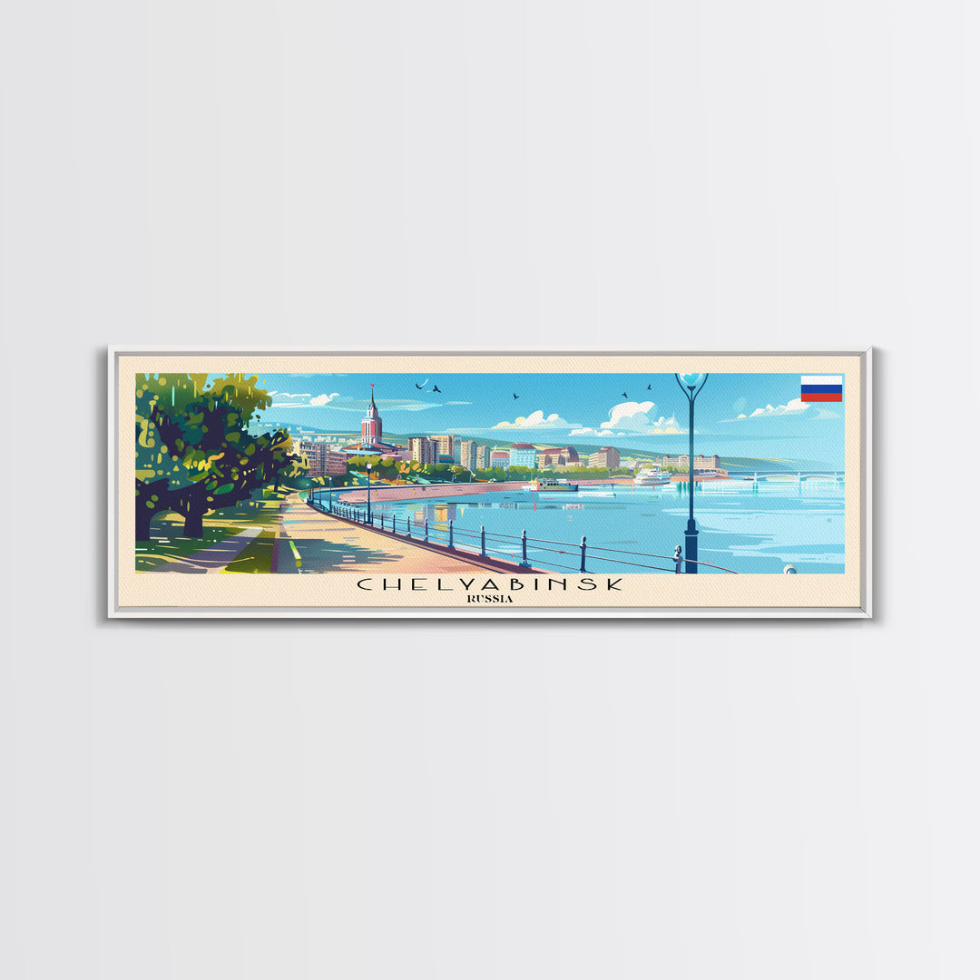Chelyabinsk Russia Panoramic Travel Poster, Framed Canvas Print or Metal Wall Art, Travel Art, Home Decor, Panoramic Painting, Midcentury Art