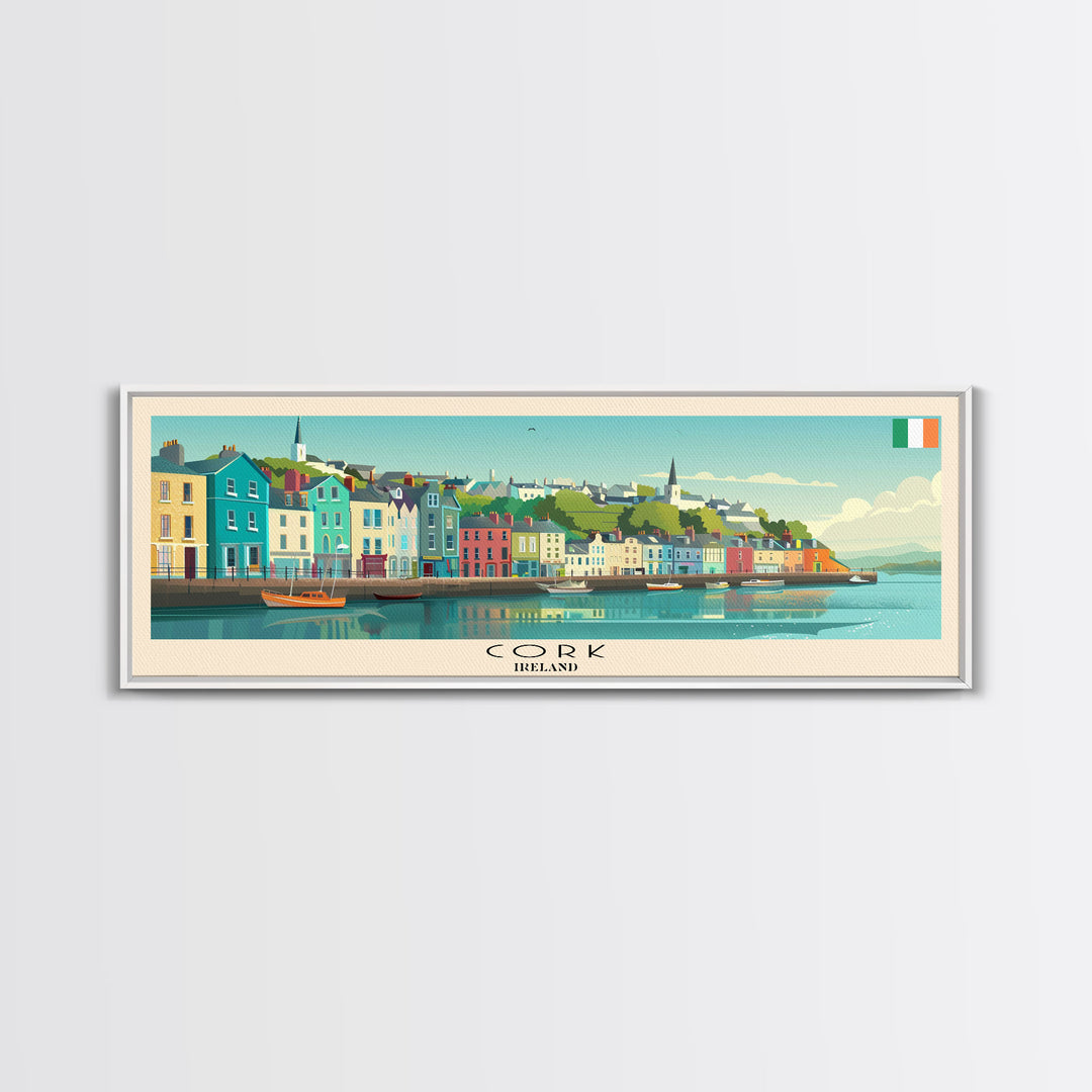 Cork Ireland Panoramic Travel Poster, Framed Canvas Print or Metal Wall Art, Travel Art, Home Decor, Panoramic Painting, Midcentury Art