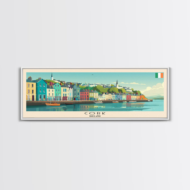 Cork Ireland Panoramic Travel Poster, Framed Canvas Print or Metal Wall Art, Travel Art, Home Decor, Panoramic Painting, Midcentury Art