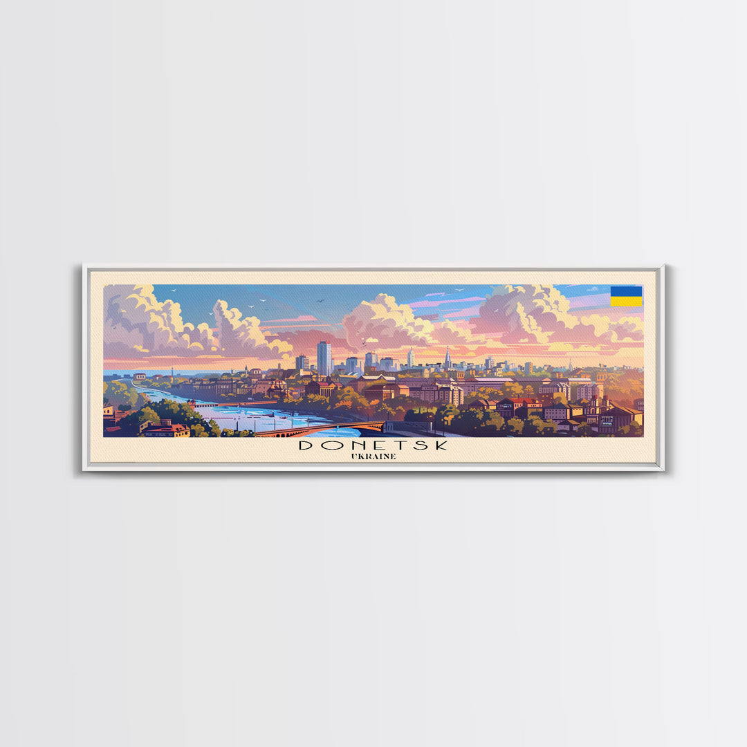 Donetsk Ukraine Panoramic Travel Poster, Framed Canvas Print or Metal Wall Art, Travel Art, Home Decor, Panoramic Painting, Midcentury Art