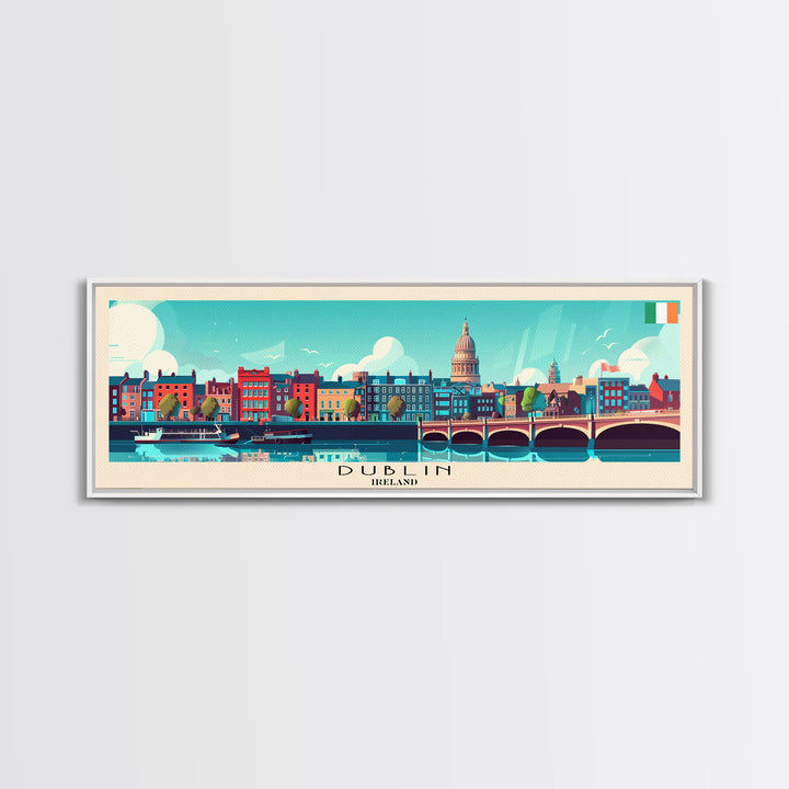 Dublin Ireland Panoramic Travel Poster, Framed Canvas Print or Metal Wall Art, Travel Art, Home Decor, Panoramic Painting, Midcentury Art