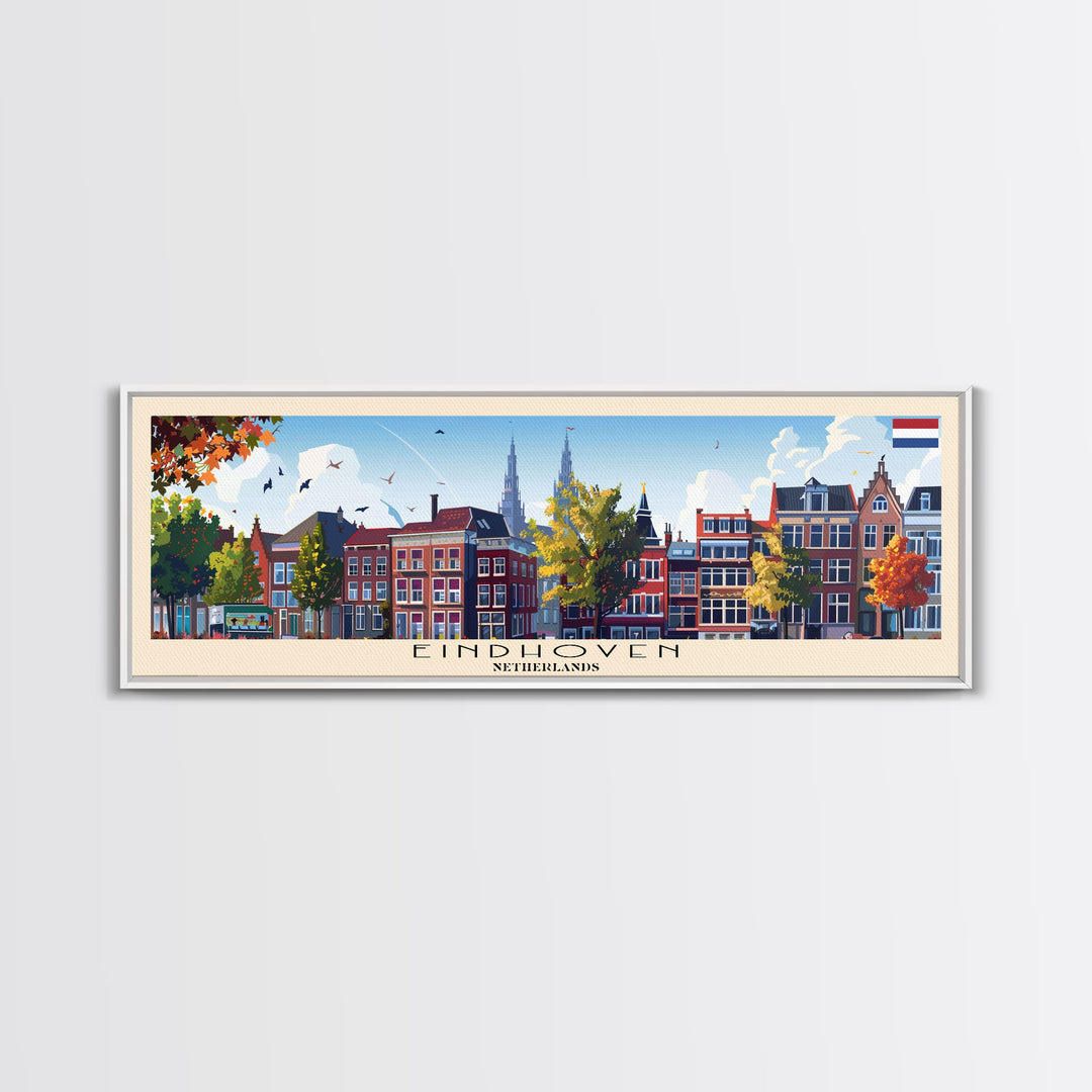 Eindhoven Netherlands Panoramic Travel Poster, Framed Canvas Print or Metal Wall Art, Travel Art, Home Decor, Panoramic Painting, Midcentury Art