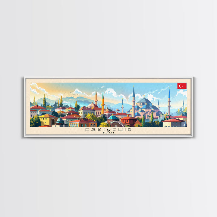 Eskisehir Turkey Panoramic Travel Poster, Framed Canvas Print or Metal Wall Art, Travel Art, Home Decor, Panoramic Painting, Midcentury Art