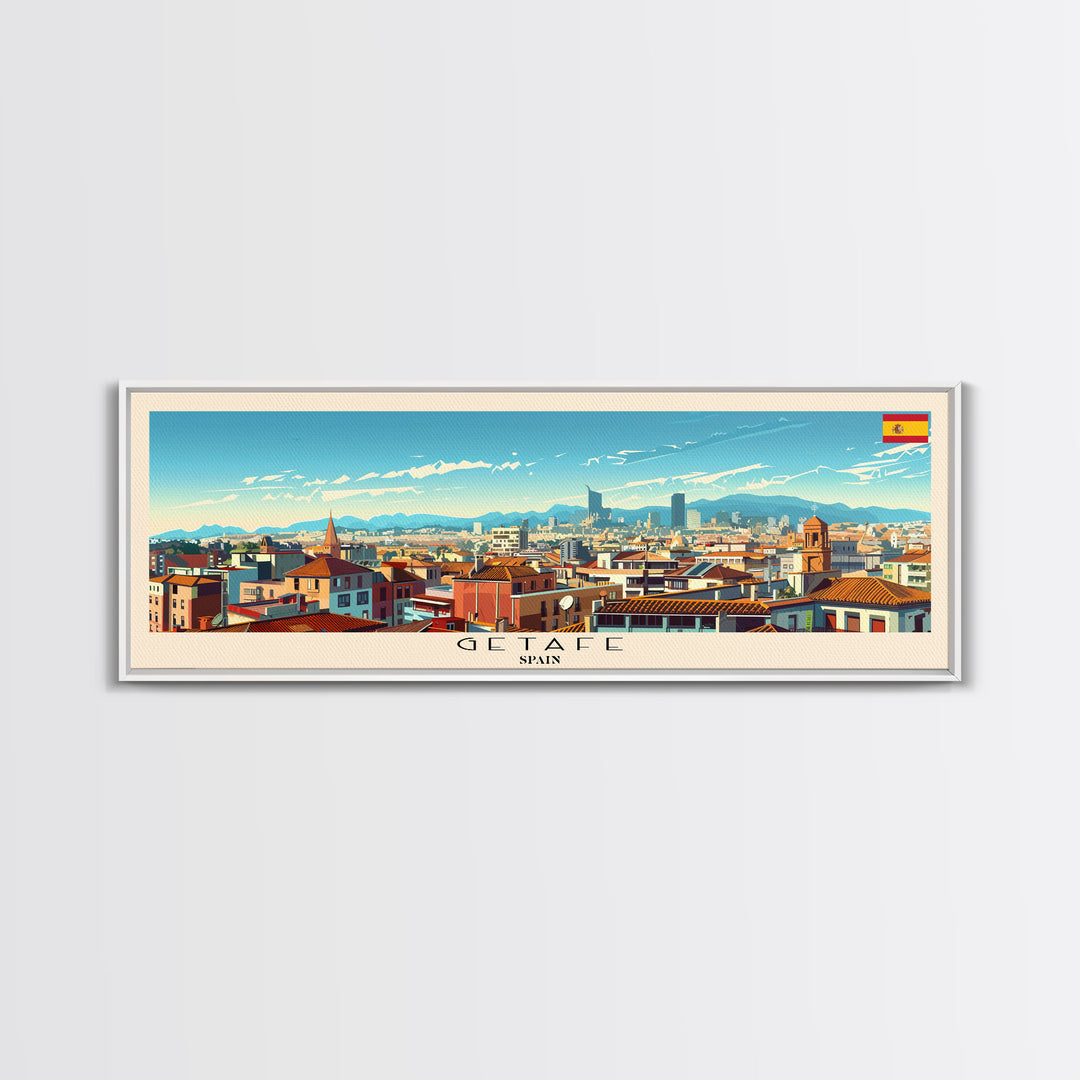 Getafe Spain Panoramic Travel Poster, Framed Canvas Print or Metal Wall Art, Travel Art, Home Decor, Panoramic Painting, Midcentury Art