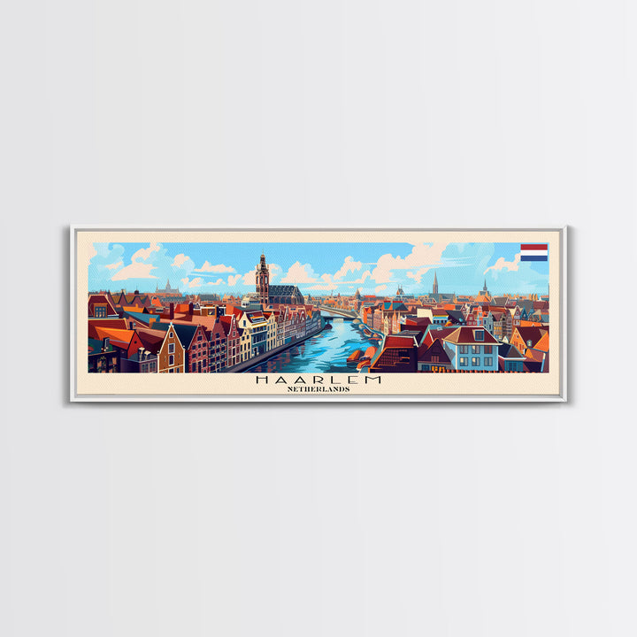 Haarlem Netherlands Travel Art, City Art, Framed Canvas Print or Metal Wall Art, Europe Travel Poster, Panoramic Wall Art, Extra Wide Wall Art