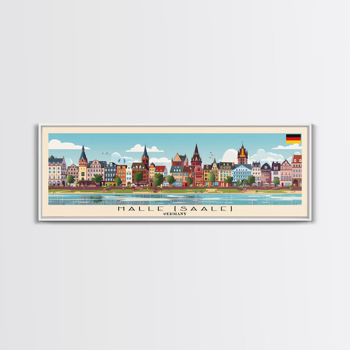 Halle Saale Germany Wall Art, Panoramic Travel Poster, Panoramic Framed Canvas Print, City Wall Art, Wall Hanging Home Decor, Travel Art