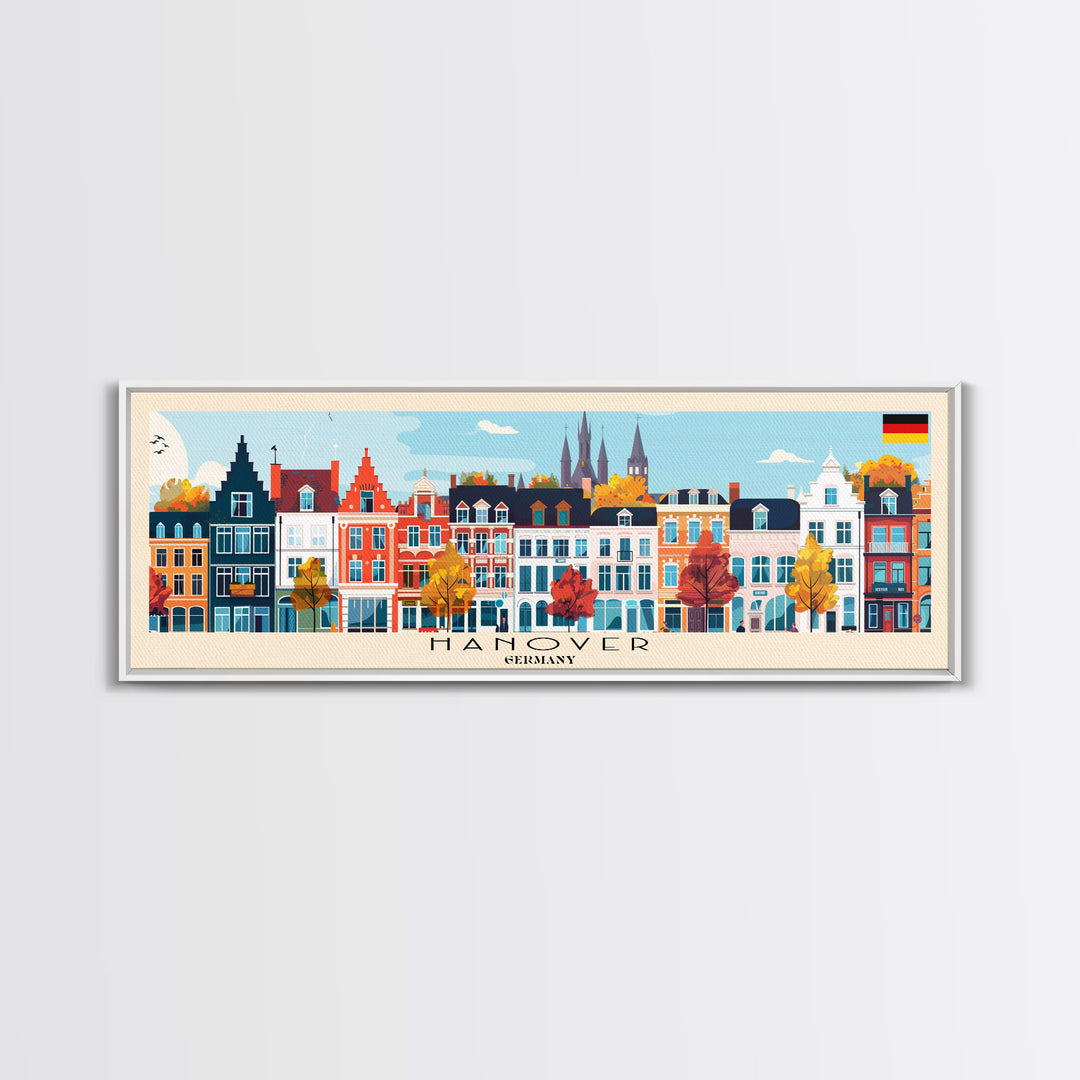 Hanover Germany Panoramic Travel Poster, Framed Canvas Print or Metal Wall Art, Travel Art, Home Decor, Panoramic Painting, Midcentury Art