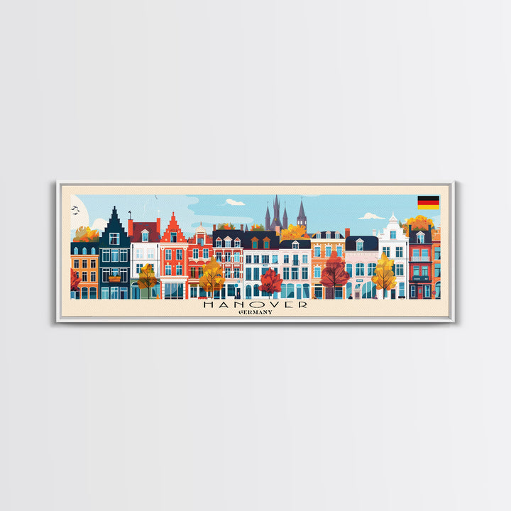 Hanover Germany Panoramic Travel Poster, Framed Canvas Print or Metal Wall Art, Travel Art, Home Decor, Panoramic Painting, Midcentury Art