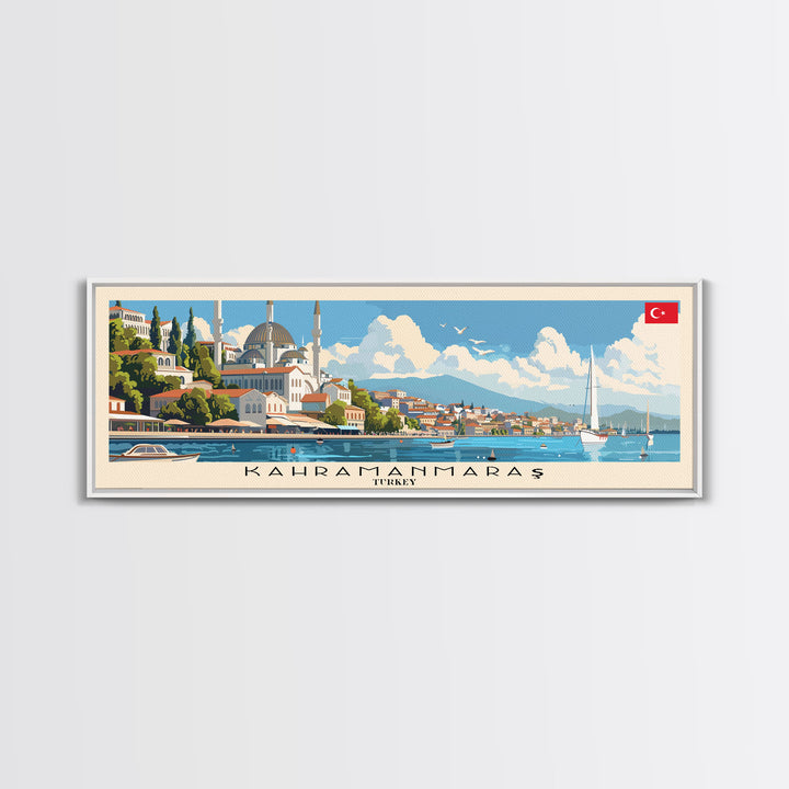 Kahramanmaras Turkey Panoramic Travel Poster, Framed Canvas Print or Metal Wall Art, Travel Art, Home Decor, Panoramic Painting, Midcentury Art