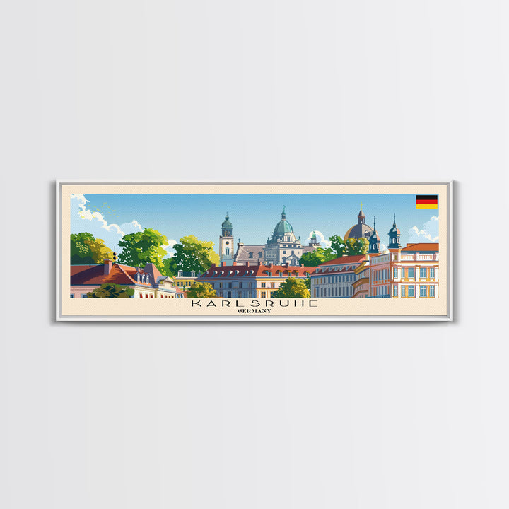Karlsruhe Germany Panoramic Travel Poster, Framed Canvas Print or Metal Wall Art, Travel Art, Home Decor, Panoramic Painting, Midcentury Art