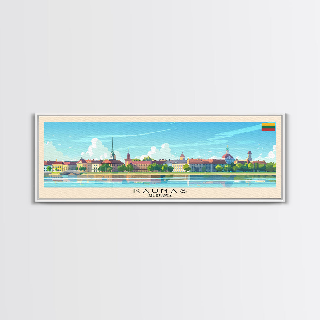 Kaunas Lithuania Travel Print Wall Art, Panoramic City Art, Travel Art, Wall Decor, Vacation Gift, Framed Canvas Print Or Metal Art