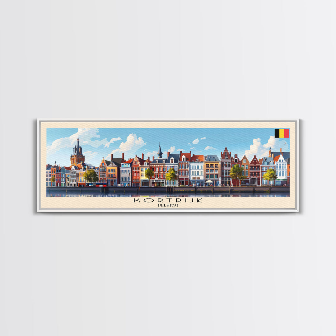 Kortrijk Belgium Travel Print Wall Art, Panoramic City Art, Travel Art, Wall Decor, Vacation Gift, Framed Canvas Print Or Metal Art