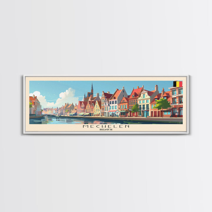 Mechelen Belgium Panoramic Travel Poster, Framed Canvas Print or Metal Wall Art, Travel Art, Home Decor, Panoramic Painting, Midcentury Art