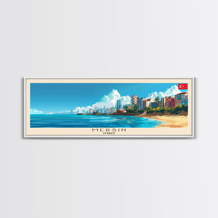 Mersin Turkey Wall Art, Panoramic Travel Poster, Panoramic Framed Canvas Print, City Wall Art, Wall Hanging Home Decor, Travel Art
