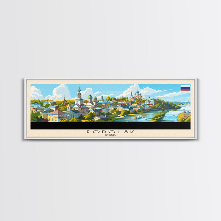 Podolsk Russia Panoramic Travel Poster, Framed Canvas Print or Metal Wall Art, Travel Art, Home Decor, Panoramic Painting, Midcentury Art