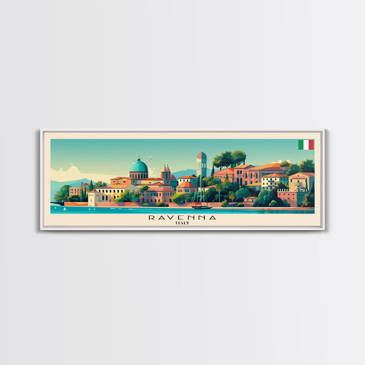 Ravenna Italy Panoramic Travel Poster, Framed Canvas Print or Metal Wall Art, Travel Art, Home Decor, Panoramic Painting, Midcentury Art