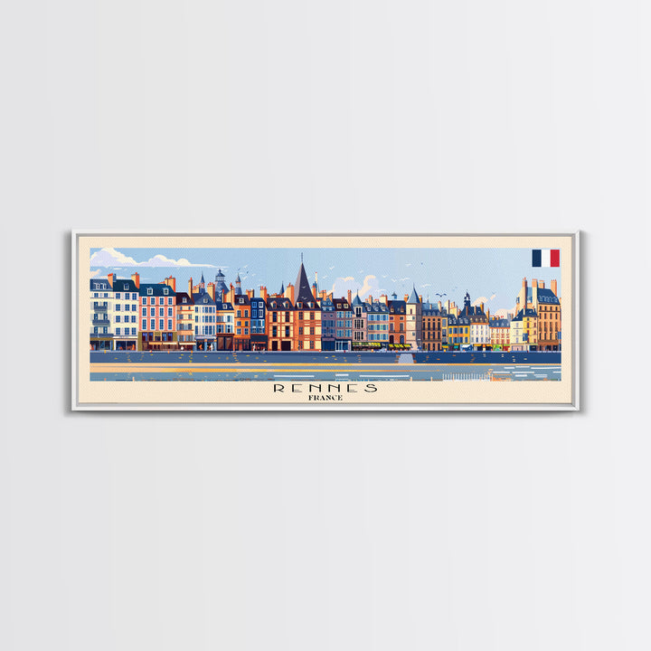 Rennes France Panoramic Travel Poster, Framed Canvas Print or Metal Wall Art, Travel Art, Home Decor, Panoramic Painting, Midcentury Art