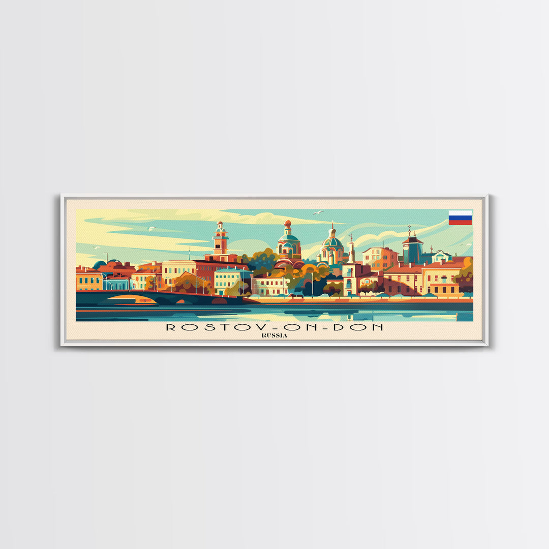 Rostov on Don Russia Panoramic Travel Poster, Framed Canvas Print or Metal Wall Art, Travel Art, Home Decor, Panoramic Painting, Midcentury Art