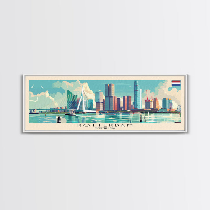 Rotterdam Netherlands Wall Art, Panoramic Travel Poster, Panoramic Framed Canvas Print, City Wall Art, Wall Hanging Home Decor, Travel Art