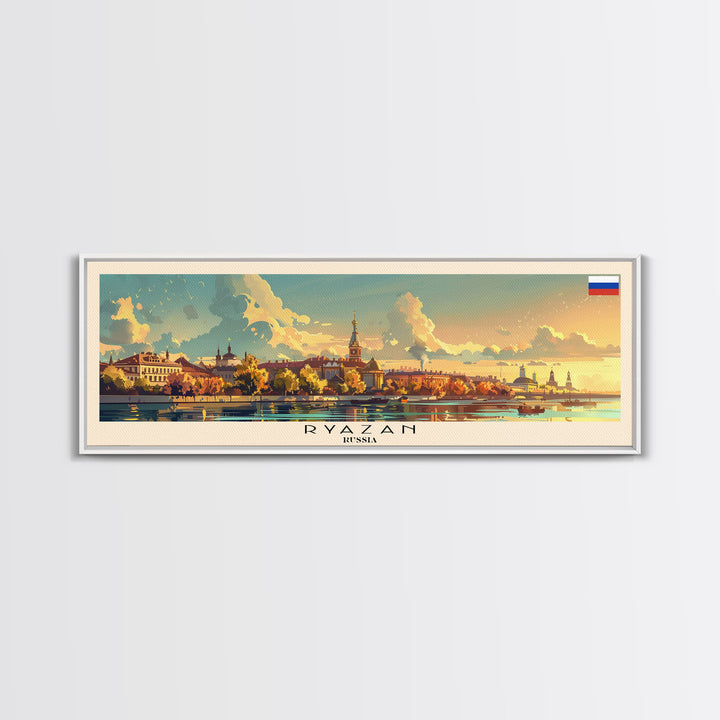 Ryazan Russia Panoramic Travel Poster, Framed Canvas Print or Metal Wall Art, Travel Art, Home Decor, Panoramic Painting, Midcentury Art