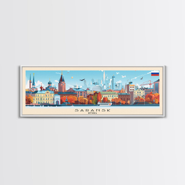 Saransk Russia Panoramic Travel Poster, Framed Canvas Print or Metal Wall Art, Travel Art, Home Decor, Panoramic Painting, Midcentury Art