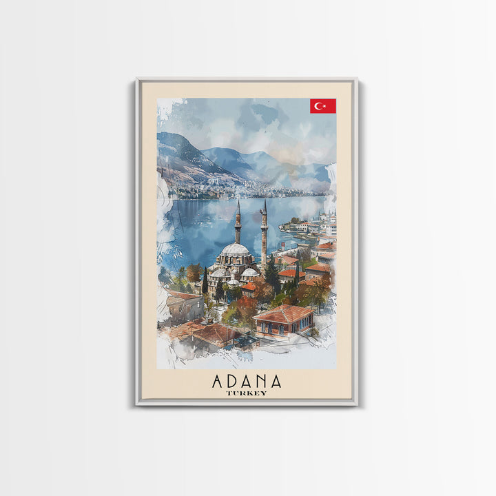 Majestic Adana Turkey Mosque View, Framed Canvas Print, Ideal for Living Room Art, Cultural Decor, Home Decoration