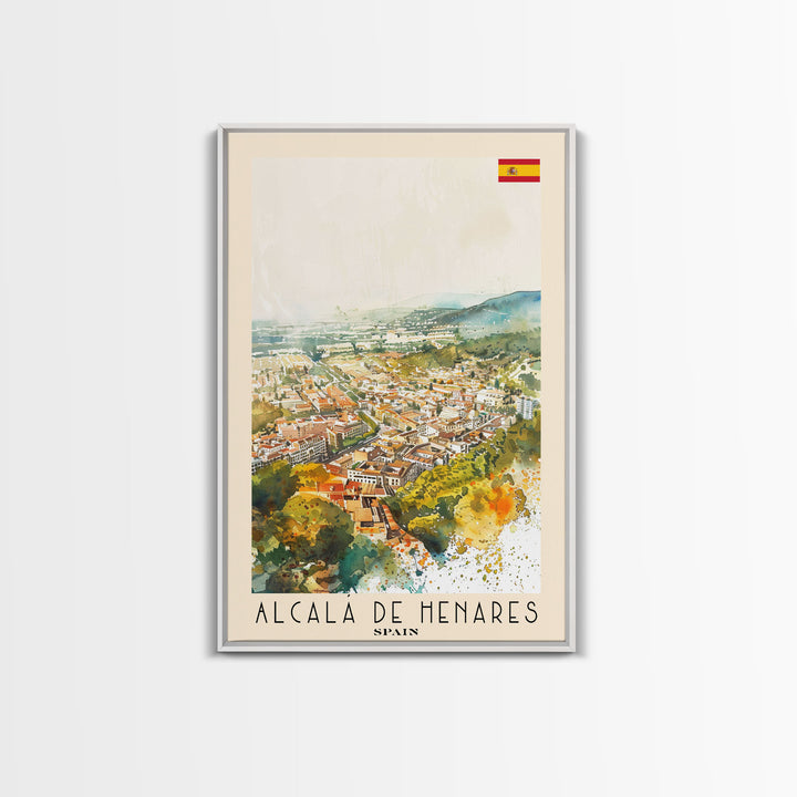 Alcalį de Henares Spain Aerial View Travel Poster Art, Framed Canvas Print, Stunning Wall Art for Living Room and Bedroom Decor