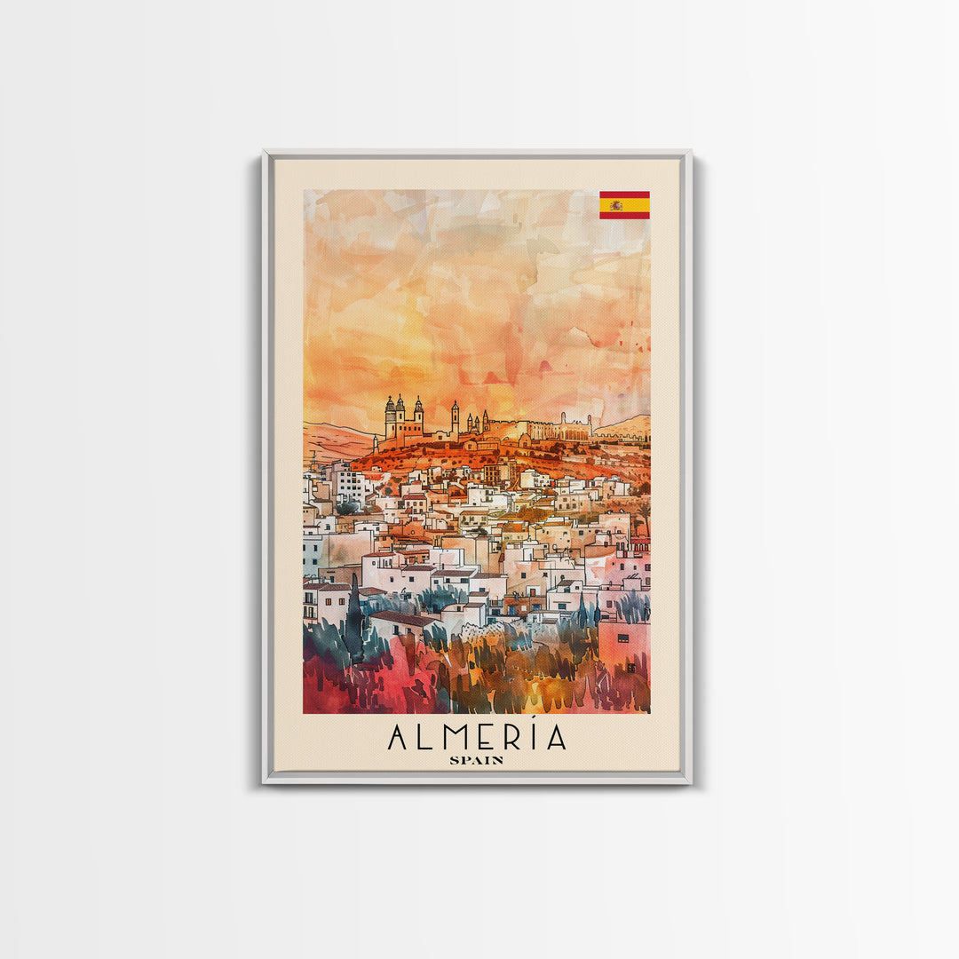 Almeria Spain Beachside City Travel Poster Art, Framed Canvas Print, Vibrant Wall Art for Living Room, Bedroom Decor, Home Decoration