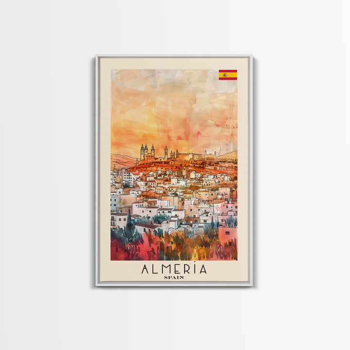 Almeria Spain Beachside City Travel Poster Art, Framed Canvas Print, Vibrant Wall Art for Living Room, Bedroom Decor, Home Decoration