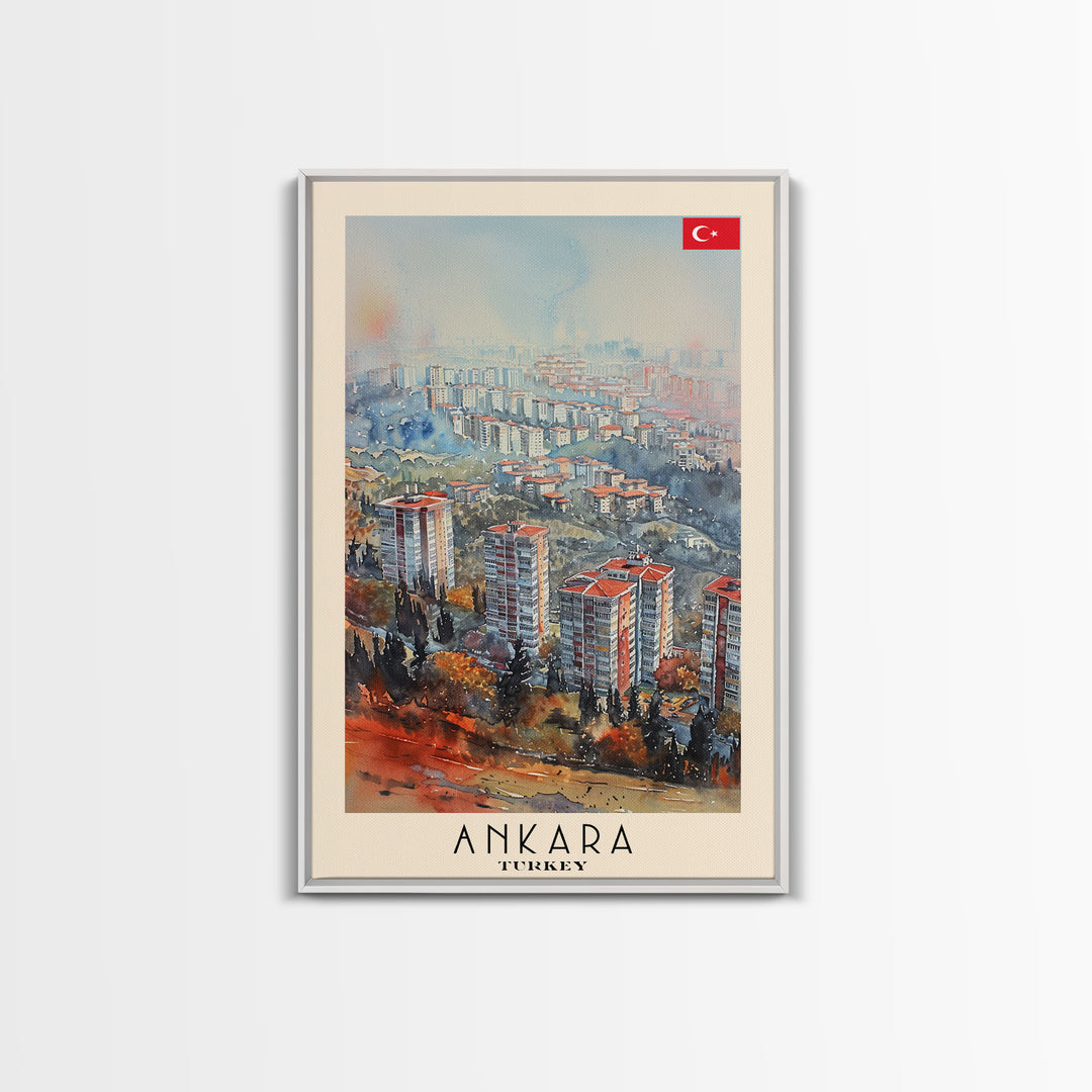 Modern Ankara Cityscape, Framed Canvas Print, Perfect for Living Room Art, Travel Poster, Minimalist Home Decor, Watercolor Art