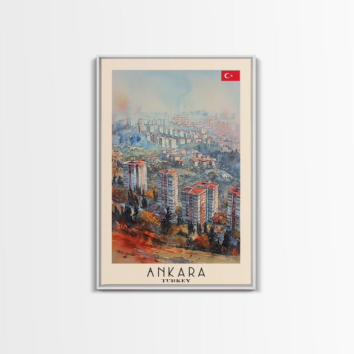 Modern Ankara Cityscape, Framed Canvas Print, Perfect for Living Room Art, Travel Poster, Minimalist Home Decor, Watercolor Art