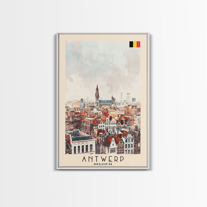 Charming Antwerp Cityscape, Framed Canvas Print, Perfect for Living Room Art, Travel Poster, Minimalist Home Decor, Watercolor Art