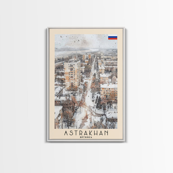Astrakhan Russia Travel Poster Framed Canvas Print, Wall Art, Home Decor, Travel Print, Watercolor Painting, Urban Scene, Original Art