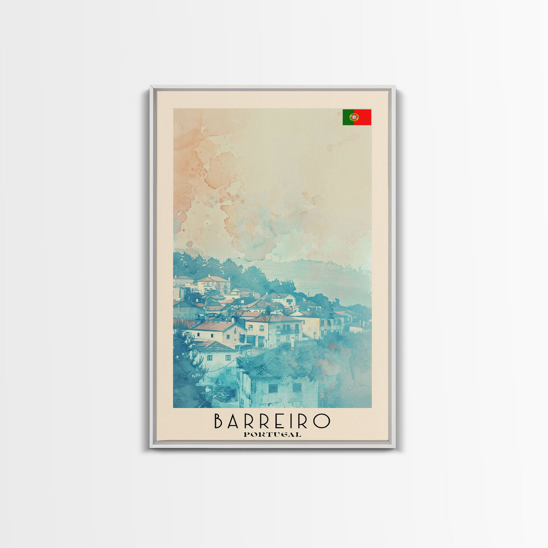 Barreiro Portugal Travel Poster Framed Canvas Print, Wall Art, Bedroom Decor, Watercolor Painting, Minimalist Art, Home Decoration