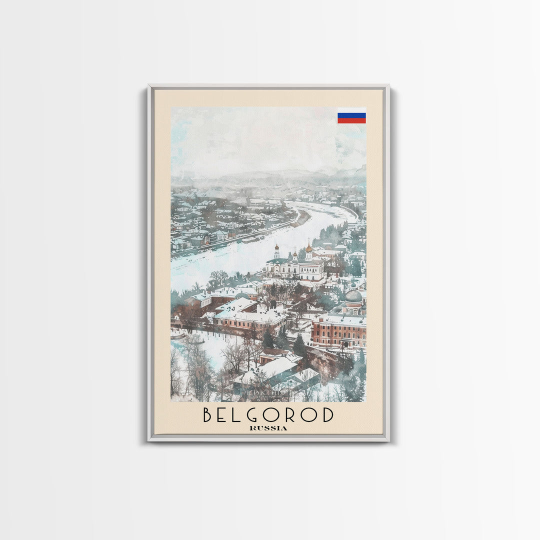 Belgorod Russia Travel Poster Framed Canvas Print, Wall Art, Home Decor, Watercolor Painting, Vacation Gift, Minimalist Art