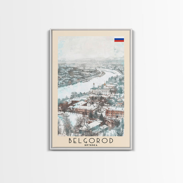 Belgorod Russia Travel Poster Framed Canvas Print, Wall Art, Home Decor, Watercolor Painting, Vacation Gift, Minimalist Art