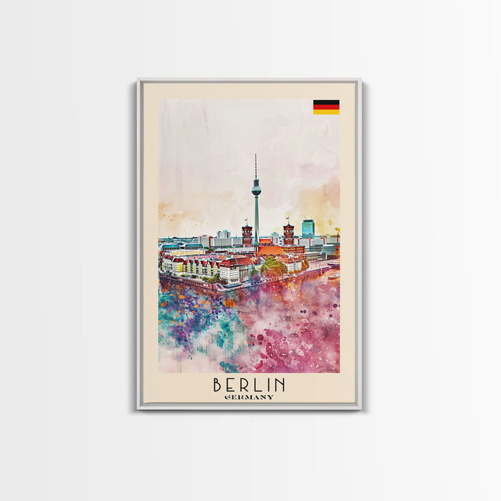 Berlin Germany Travel Poster Framed Canvas Print, Modern Art, Home Decor, Wall Art, Minimalist Travel Print, Cityscape Art