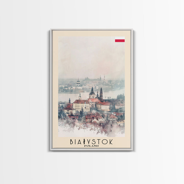 Białystok Poland Travel Poster Framed Canvas Print, Watercolor Art, Home Decor, Wall Art, Travel Print, Historic Cityscape Art